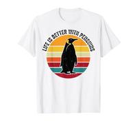 La Vida es Mejor con pingüinos Camiseta gráfica económica, Hombre, Blanco, M