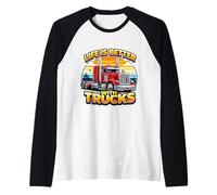 La Vida es Mejor con Semi Trucks Driver Trucker Truckie Truck Camiseta Manga Raglan