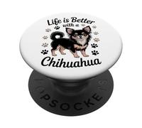 La Vida es Mejor con un Chihuahua, Chi de Pelo Largo PopSockets PopGrip Adhesivo