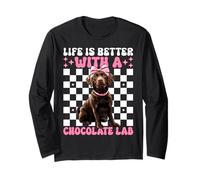 La Vida es Mejor con un Perro Labrador Retriever de Chocolate Lab Manga Larga