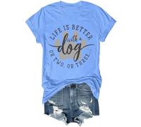 La vida es mejor con un perro o dos o tres camisa divertida para amantes de los animales, la vida es mejor con un perro, camisa unisex, Azul (carolina blue), L