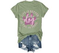 La vida es mejor con un perro o dos o tres camisa divertida para amantes de los animales, la vida es mejor con un perro, camisa unisex, verde, L