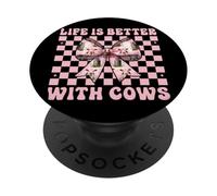 La Vida es Mejor con Vacas Granjero lechero Vaca lechera niña PopSockets PopGrip Adhesivo