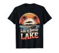 La vida es mejor en el lago Vintage Pontoon Boat Camiseta