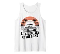 La vida es mejor en el lago Vintage Pontoon Boat Camiseta sin Mangas
