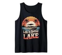 La vida es mejor en el lago Vintage Pontoon Boat Camiseta sin Mangas
