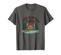 La Vida es Mejor en el retiro rústico al Aire Libre de la cabaña Camiseta, Hombre, Asfalto, XL