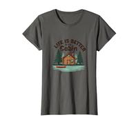 La Vida es Mejor en el retiro rústico al Aire Libre de la cabaña Camiseta, Mujer, Asfalto, 3XL
