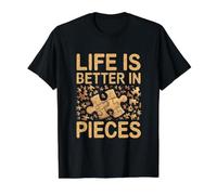 La Vida es Mejor en Piezas de Rompecabezas Divertido Rompecabezas Camiseta gráfica económica, Hombre, Negro, L