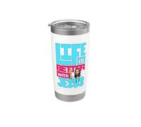 La vida es mejor Jesús Linda diversión católica Vaso térmico de acero inoxidable de doble pared