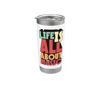 La vida es todo acerca de la música Retro Vintage 70s Music Lover Vaso térmico de acero inoxidable de doble pared