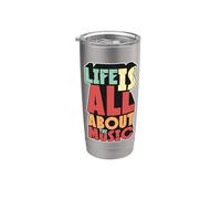 La vida es todo acerca de la música Retro Vintage 70s Music Lover Vaso térmico de acero inoxidable de doble pared