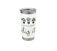 La vida es un jardín, diviértelo, gracioso jardinero, lindas plantas de interior Vaso térmico de acero inoxidable de doble pared