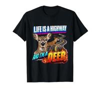 La Vida es una autopista y Soy un Ciervo Gracioso desquiciado Meme Obsceno Camiseta gráfica económica, Hombre, Negro, S
