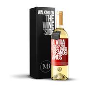 «La vida está hecha para buenos amigos y grandes vinos» Mensaje en una Botella. Vino Blanco Premium Verdejo Joven + Gift Box. Etiqueta Roja PERSONALIZABLE