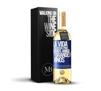 «La vida está hecha para buenos amigos y grandes vinos» Mensaje en una Botella. Vino Blanco Premium Verdejo Joven + Gift Box. Etiqueta Azul PERSONALIZABLE