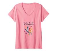 La Vida no se Trata de ser Este Colorido Arte crayones Camiseta Cuello V, Mujer, Rosado, M