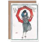 La Vie Parisienne - Tarjeta de felicitación sellada con diseño de Paraguas para Mujer con sobre, Interior en Blanco