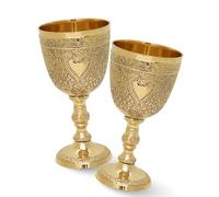 LA VILLA DECORE Copa de latón vintage - Cáliz medieval, copa de vino dorada, copa gótica y celta para fiestas, bodas y decoración del hogar