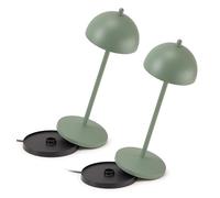 LA VILLE LUMIÈRE Kit de 2 X EvaG Lámpara de Mesa Recargable Sin Cable, Lámpara LED Táctil Regulable de Interior/Exterior IP65, Temperatura de Luz de 2200 a 3000K, Larga Duración, Salvia