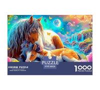 La yegua y su Potro descansan Entre Flores Brillantes y una Cascada Puzzle De 1000 Piezas Caballo Vínculo Familiar, Adultos Y Niños 38x26cm/1000pcs