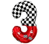 Laackys 1 paquete de globos digitales de aluminio con temática de carreras de 40 pulgadas, con patrón a cuadros en blanco y negro y elementos de carreras rojos, perfecto para decoraciones de fiesta de