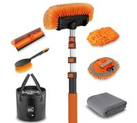 LAANPOLE - Cepillo de lavado de coche de 12 pies con mango largo, kit de limpieza de coche con cepillo de cerdas suaves, mopa de limpieza de microfibra, escobilla para ventanas, guante, cepillo para