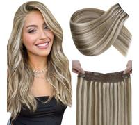 LaaVoo 20 Pulgadas Extensiones de Cabello Natural con Hilo Invisible Remy Hilo Extensiones de Pelo Una Pieza Brazilian Hair Extensions Corto