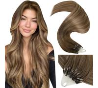 LaaVoo Balayage Extensiones Cabello Natural Castano Rubia Microing Extensiones Micro Loop Pelo Verdad Marrón Claro y Rubio Ombre 50g/50s 40cm Micro Rings Extensiones Pelo Natural Ligero #8/16/8