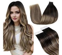 LaaVoo Extensiones Adhesivas Balayage Negro a Marrón Oscuro Ombre Rubio Caramelo Extensiones Adhesivas Pelo Natural Remy Extensiones Tape Pelo Humano 55cm/22Pulgadas 20piezas/50g #1B/4/27