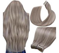 LaaVoo Extensiones Adhesivas Pelo Natural Rubio Highlight Platino 100g 40pcs 35cm Extensiones Adhesivas Naturales Humano Invisibles Rubio Liso #19/60
