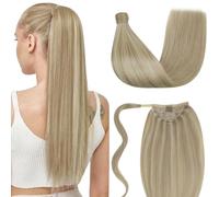 LaaVoo Extensiones Coleta Pelo Verdad Dorado Claro Highlight Platino 50cm 80g Extensiones Pelo Naturel Coleta Rubio Claro Remy #P16/22