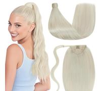 LaaVoo Extensiones Coleta Pelo Verdad Platino 40cm 80g Extensiones Pelo Naturel Coleta Blanco Riuon Remy #P16/22