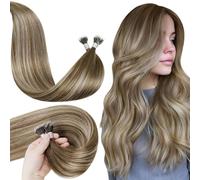 LaaVoo Extensiones De Cabello Humano Nano Ring Castaño Medio Balayage Ombre Rubio Platino 45cm/18Pulgadas 50g/50s #8/60/8