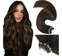 LaaVoo Extensiones De Cabello Natural Micro Ring Castaño Balayage Extensiones Pelo Micro Loop Castaño Oscuro Ombre Castaño Claro Extensiones De Pelo Humano Micro Ring 35cm/14Pulgadas 1g/s 50g #2/8/2