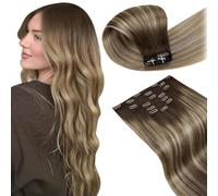 LaaVoo Extensiones de Clip de Pelo Natural Balayage Castaño a Castaño Claro Ombre Rubio Claro 120g 7pcs 40cm Extensiones de Pelo con Clip Natural Humano Marron Oscuro Platino Remy #3/8/24