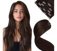LaaVoo Extensiones de Clip de Pelo Natural Brown Oscuro 50cm 70g 5Piezas Extensiones Pelo Natural Humano Clip Castano Oscuro Verdad Cabello Recta Liso #2