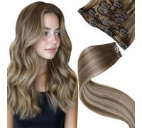 LaaVoo Extensiones de Clip de Pelo Natural Castano Balayage Rubio Extensiones de Cabello Humano Marron Claro Ombre Platino Corto 35cm 70g 5pcs #8/60/8