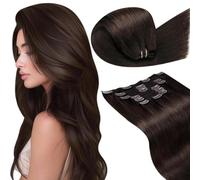 LaaVoo Extensiones de Clip de Pelo Natural Marrón Grisáceo 120g 7Piezas Extensiones Pelo Natural Humano Clip Marrón Grisáceo Verdad Cabello Recta 35cm Liso #1