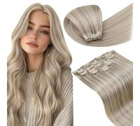 LaaVoo Extensiones de Clip de Pelo Natural Marrón Grisáceo 120g 7Piezas Extensiones Pelo Natural Humano Clip Marrón Grisáceo Verdad Cabello Recta 35cm Liso #1