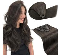 LaaVoo Extensiones de Clip de Pelo Natural Marrón Grisáceo 50cm 120g 7Piezas Extensiones Pelo Natural Humano Clip Marrón Grisáceo Verdad Cabello Recta Liso #1