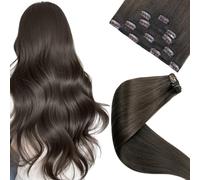 LaaVoo Extensiones de Clip de Pelo Natural Marrón Grisáceo 70g 5Piezas Extensiones Pelo Natural Humano Clip Marrón Grisáceo Verdad Cabello Recta 35cm Liso #1