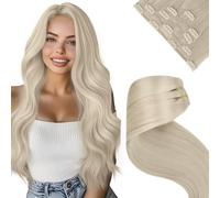 LaaVoo Extensiones de Clip de Pelo Natural Platino 50cm 70g 5Piezas Extensiones Pelo Natural Humano Clip Platino Verdad Cabello Recta Liso #60