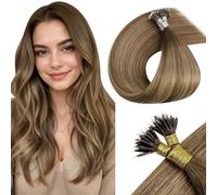 LaaVoo Extensiones de Pelo Nano Ring Castaño Claro Ombre Rubio Dorado Extensiones De Cabello Natural Nano Ring Castaño Claro Balayage Extensiones De Nano Ring 55cm/22Pulgadas 50g #8/16/8