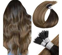 LaaVoo Extensiones de Pelo Nano Ring Castaño Medio Balayage Rubio Ceniza Extensiones De Pelo Natural Largo Nano Ring Castaño Oscuro Ombre Extensiones De Nano Ring 55cm/22Pulgadas 50g/50s #2/6/18