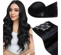 LaaVoo Extensiones de Pelo Natural con Clip Negro Intenso Sedoso, 50 cm 7 uds 150 g, Cabello Remy Cuádruple Trama - Ideales para Viajes y Cabeza Completa #1