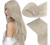 LaaVoo Extensiones de Pelo Natural con Clip Rubio Platino Ligero, 55 cm 7 uds 150 g, Cabello Remy - Perfectas para Vacaciones y Cabeza Completa #60