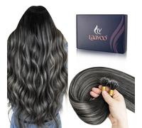 LaaVoo Extensiones de Pelo Natural Nano Ring Negro Balayage silver 50 Mechas 50cm Extensiones de Cabello de Humano Nano Ring Negro Mezclado Platino Ombre 50g Liso #1b/s/1b