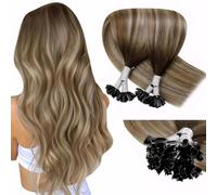 LaaVoo Extensiones De Pelo Natural Queratina Castaño Oscuro Ombre Castaño Claro Rubio Balayage Extensiones Pelo Natural Keratina 55cm/22Pulgadas Extensiones De Cabello Humano Queratina 1g/s 50g#3/8/24