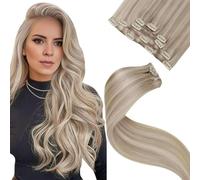 LaaVoo Extensiones Humain Pelo Natural Clip Caramelo Ligero Highlight Platino 50cm 70g 5pcs Extensiones Cabello Humano Clip Platino Claro Liso #6/8/14